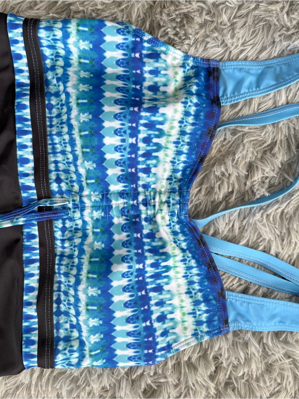 Girls' Blue Tie-Dye Strappy Tankini Top